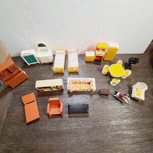 Vintage 1970s Fisher Price Dollhouse Furniture Lot MCM Mid Century Modern Retro